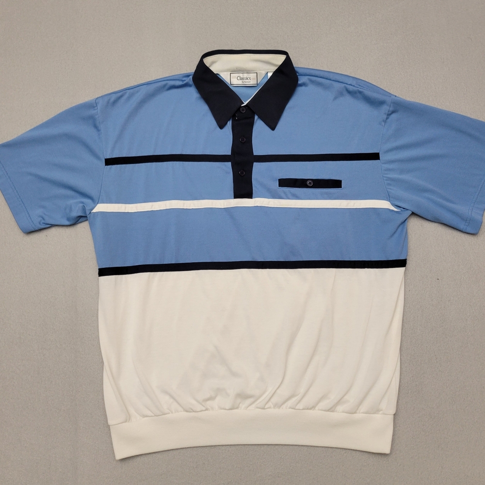 Vintage Men's Classics by Palmland Grandpa Shirt Leisure Polo Sz L Blue White